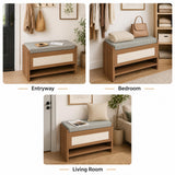 Garvee Farmhouse Rattan Shoe Bench with Storage Drawer & Padded Linen Cushion – 2 Pack 31" Entryway Bench Organizer, Wicker Shoe Rack for Hallway, Bedroom, Front Door – Caramel Oak, piece