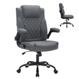 Garvee PU Leather Executive Office Desk Chair, 350lbs Capacity Computer Desk Chair with Padded Flip-Up Arms, Tilt Lock & 360° Swivel Free Wheels, Ergonomic Office Chair for Heavy People, Gray - Gray