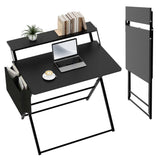 Garvee 31.5" 2-Tier Office Desk with Shelf & Side Pocket – No Assembly Collapsible Small Computer Desk – Sturdy, Space-Saving Portable Table for Home Office, Bedroom, or Apartment – Black - Black