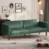 Garvee Convertible Futon Sofa Bed 75-Inch – Modern PU Leather Loveseat Sleeper Couch – Adjustable Backrest, Side Pockets, Space-Saving for Living Room, Bedroom, Apartment – Green - Green