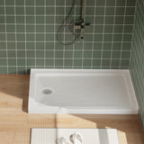 Garvee Non-Slip Left Drain Shower Base 48x32 in – Textured Acrylic & Fiberglass Pan, Single Threshold, Lightweight, Easy Install, Removable Brushed Nickel Drain Cover – 48*32”+stainless steel round cover+left drain hole
