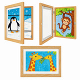 Garvee Kids Artwork Magnetic A4 Wooden Picture Frame Set of 3, Front-Opening Easy-Change Display for Photos & Certificates, Dual-Sided Rotating, Horizontal or Vertical Wall Mount, Natural wood [wall mount] - Wood