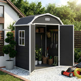 Garvee 6×4.5FT Resin Outdoor Storage Shed, Waterproof Garden Tool Shed with Floor, Window, Vents, Lockable Door & Ramp, UV-Resistant Patio Storage House for Backyard, Black - Black