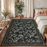 Garvee Washable Area Rug – 5x7ft Low Pile Non-Slip Carpet, Mark Resistant, Botanical Animal Design, Lightweight, Pet & Child Friendly, Perfect for Living Room, Bedroom, Entryway – Black - Black