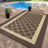 Garvee Waterproof Outdoor Rug 8x10 Reversible Plastic Straw Rug Modern Geometric Large Floor Carpet Lightweight Foldable Camping Mat for Outdoors RV Patio Backyard Picnic Brown/Coffee - Peony Brown