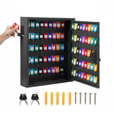 Garvee 100 Keys Cabinet Organizer, Wall Mount Steel Key Lock Box with 2 Keys, 88 Hooks & Colored Tags, Secure Key Storage for Hotel, Valet, Office, Car Key Management, Heavy Duty, Black - Black