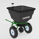 Garvee Tow-Behind Broadcast Spreader, 110 lbs Capacity with 10-Inch Pneumatic Tires, Universal Hitch and Feeder Cover for Seed, Fertilizer and Salt, Green