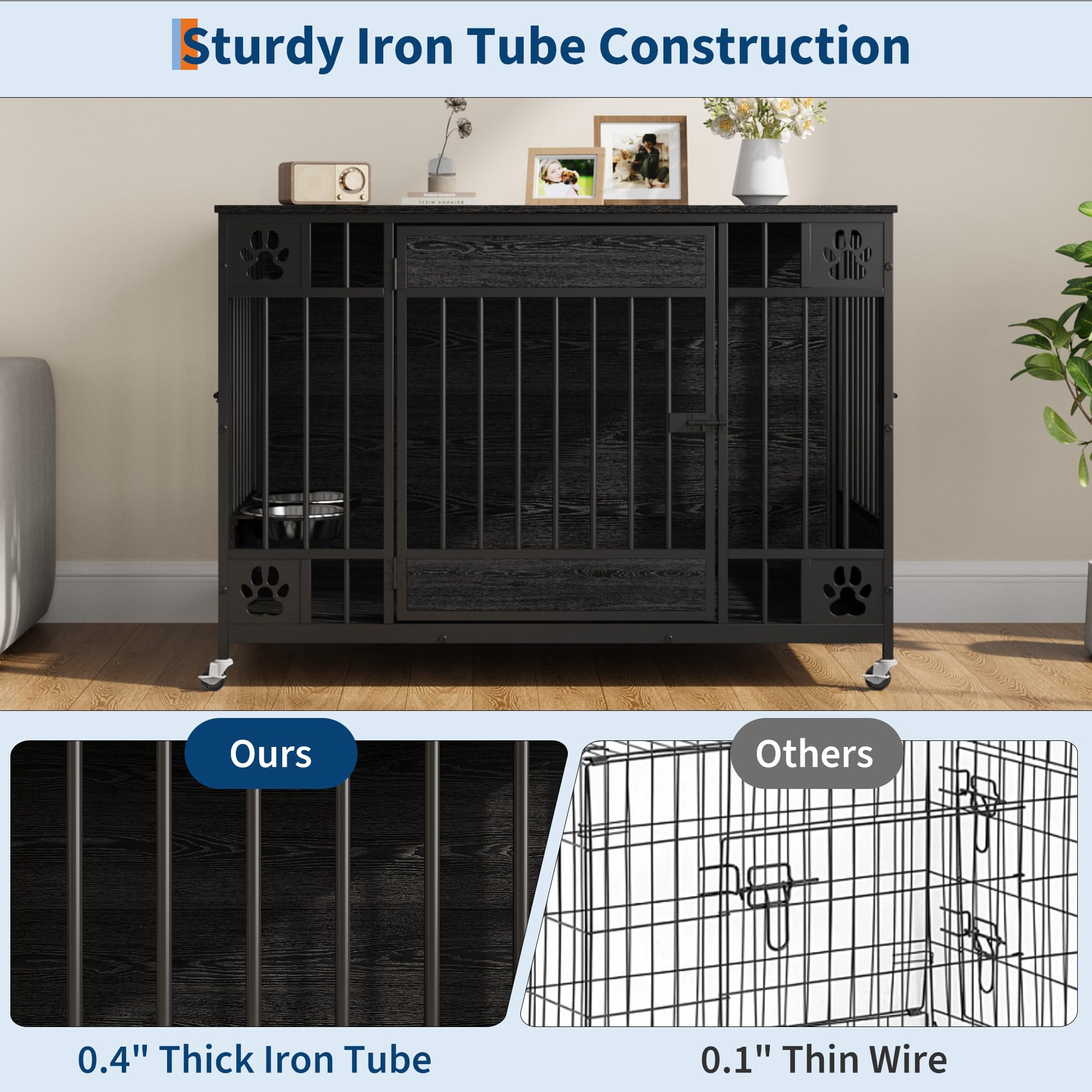 Garvee Modern Triple Door Dog Crate Furniture - 41