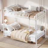 Garvee Heavy Duty Metal Twin Over Twin Bunk Bed with Stairs and Ladder – Space-Saving Design, Full-Length Guardrails, Sturdy Steel Slats, No Box Spring Required, Ideal for Adults & Teens, White - White