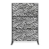 Garvee 74.6" × 47.8" Outdoor Privacy Screen, Freestanding Carbon Steel Fence Panel with 20" Stable Base for Patio, Pool, Garden and Balcony, Black Wave Leaf Pattern - Black