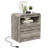 Garvee Fluted Nightstand with Charging Station, 2 Drawers, USB & Type-c, Gray - Gray|1 Pack