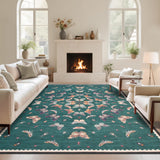 Garvee 5' × 7' Kaleidoscope Pattern Area Rug, Washable Polyester Carpet with Non-Slip Backing for Living Room, Bedroom and Dining Room, Teal - Teal