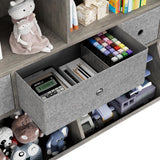 Garvee 7-Cubby Kids Bookshelf and Toy Organizer Set – Wooden Storage Cabinet with 3 Removable Drawers – Bookcase and Toy Shelf for Children's Room, Playroom, Living Room, Nursery, School – 2 Pieces, Grey – Color: System Default