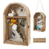 Garvee Wood Shadow Box Display Frame with Acrylic Front, Vintage Arch Shadow Box Memory Display Case for Photos, Medals and Keepsakes, Wall Mount or Tabletop, Natural Wood