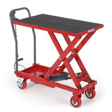 Garvee Hydraulic Lift Table Cart, 330 LBS Capacity 28.5 in Lifting Height, Single Scissor Lift Table with 4 Wheels and Non-Slip Pad for Material Handling and Transportation, Red - Red