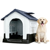 Garvee X-Large Dog House Outdoor with Air Vents and Elevated Floor for Medium Large Dogs, Plastic Waterproof Doghouse Sloping Roof, Easy Clean and Assemble, Gray - Gray