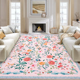 Garvee 5' x 7' Modern Floral Area Rug, Machine Washable Non-Slip Low-Pile Soft Rug for Living Room, Bedroom & Dining Room, Pink - Pink