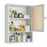 Garvee Space-Saving Wooden Bathroom Wall Cabinet with Rattan Doors – Adjustable Shelf, Wall Mounted Medicine Cabinet Over Toilet Storage Organizer for Bathroom, Kitchen, Laundry, Living Room – White - for Sophy - 1White
