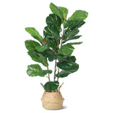 Garvee 39 Inch Artificial Fiddle Leaf Fig Tree – Lifelike Indoor Faux Plant with Realistic Leaves, Natural Wood Trunk, Decorative Floor Plant for Home, Office, Living Room – Easy Care, Detachable Black Pot & Straw Basket, 39 inches high, disassembled,