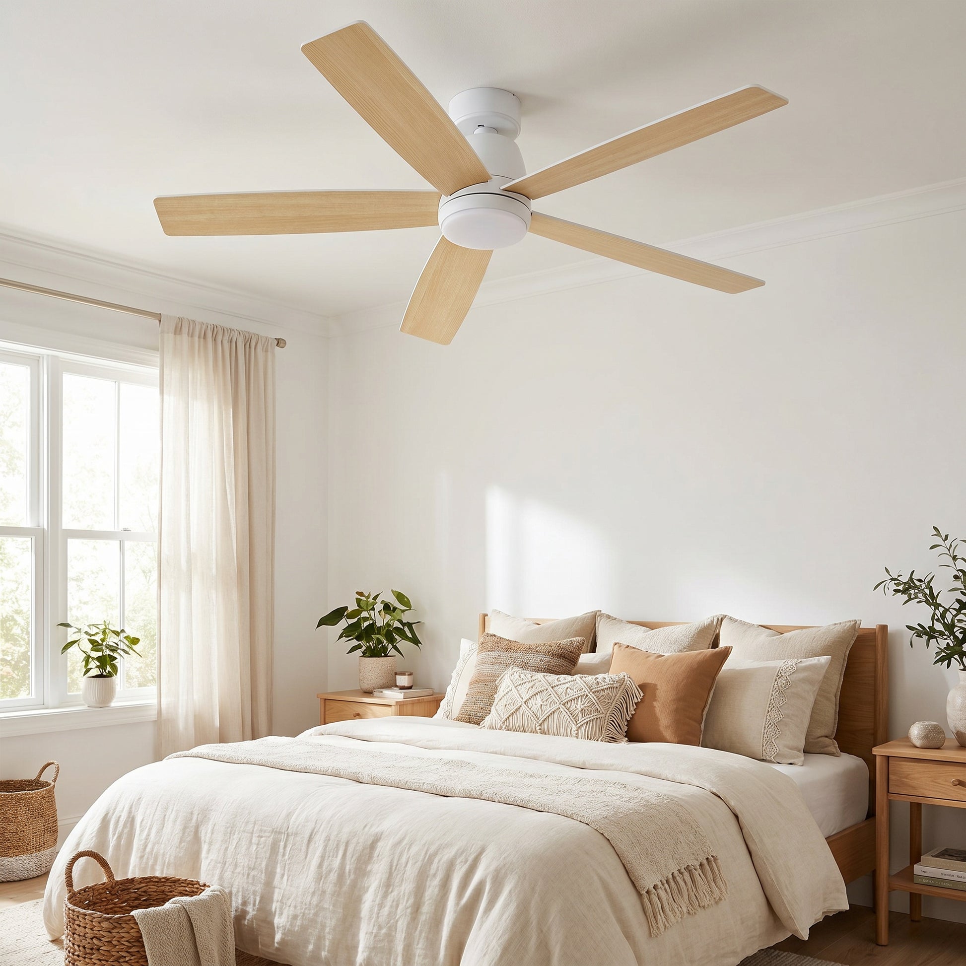 Garvee Modern 52" Ceiling Fan in Hanging Bar Design with 3-Color Temperature LED Light, Quiet Reversible DC Motor and Remote for Bedroom, Living Room and Dining Room, White & Yellow
