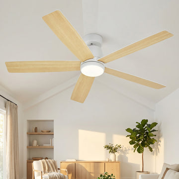 Garvee Modern 52" Ceiling Fan in Hanging Bar Design with 3-Color Temperature LED Light, Quiet Reversible DC Motor and Remote for Bedroom, Living Room and Dining Room, White & Yellow