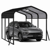 Garvee Metal Carport, 10 x 15 FT Galvanized Steel Roof with Reinforced Base and Remote-Control Solar Light, Dark Gray
