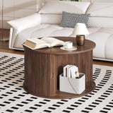 Garvee 28" Round Coffee Table with Storage, Mid Century Modern Fluted Accent Table with Sliding Tambour Door for Living Room, Oak - Walnut