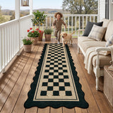 Garvee Scalloped Jute Runner Rug - Washable Non-Slip Checkered Carpet - Modern Farmhouse Style for Hallway, Kitchen, Entryway, Porch, Office, Balcony - Black, 2x6ft - Black