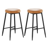 Garvee Set of 2 Counter Height Bar Stools, 24-26 in, Backless Thick Saddle/Round Seat, Dark Brown PVC Faux Leather Wrapped, Metal Frame with Footrest, Non-Slip Pads - Color: Dark brown PVC wrapped, 2-pack