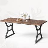 Garvee 70.9" Large Farmhouse Dining Table for 6, Rectangular Wooden Kitchen Table with Heavy-Duty Metal Legs, Brown