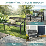 Garvee Steel Garden Bench for Porch & Yard, 50 in 2-Person Metal Patio Seat with Geometric Backrest, Slatted Seat and Black Finish