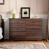 Garvee Modern 6-Drawer Dresser for Bedroom - Mid-Century Wood Chest of Drawers with Metal Handles - Storage Organizer for Living Room or Entryway - Color: Red-Brown - Red-Brown