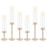 Garvee Set of 6 Hurricane Glass Candle Holders Gold, Taper Candlestick Holders with Clear Cylinder Sleeves, Elegant Table Centerpiece for Wedding, Birthday, Christmas, Home Decor - Clear