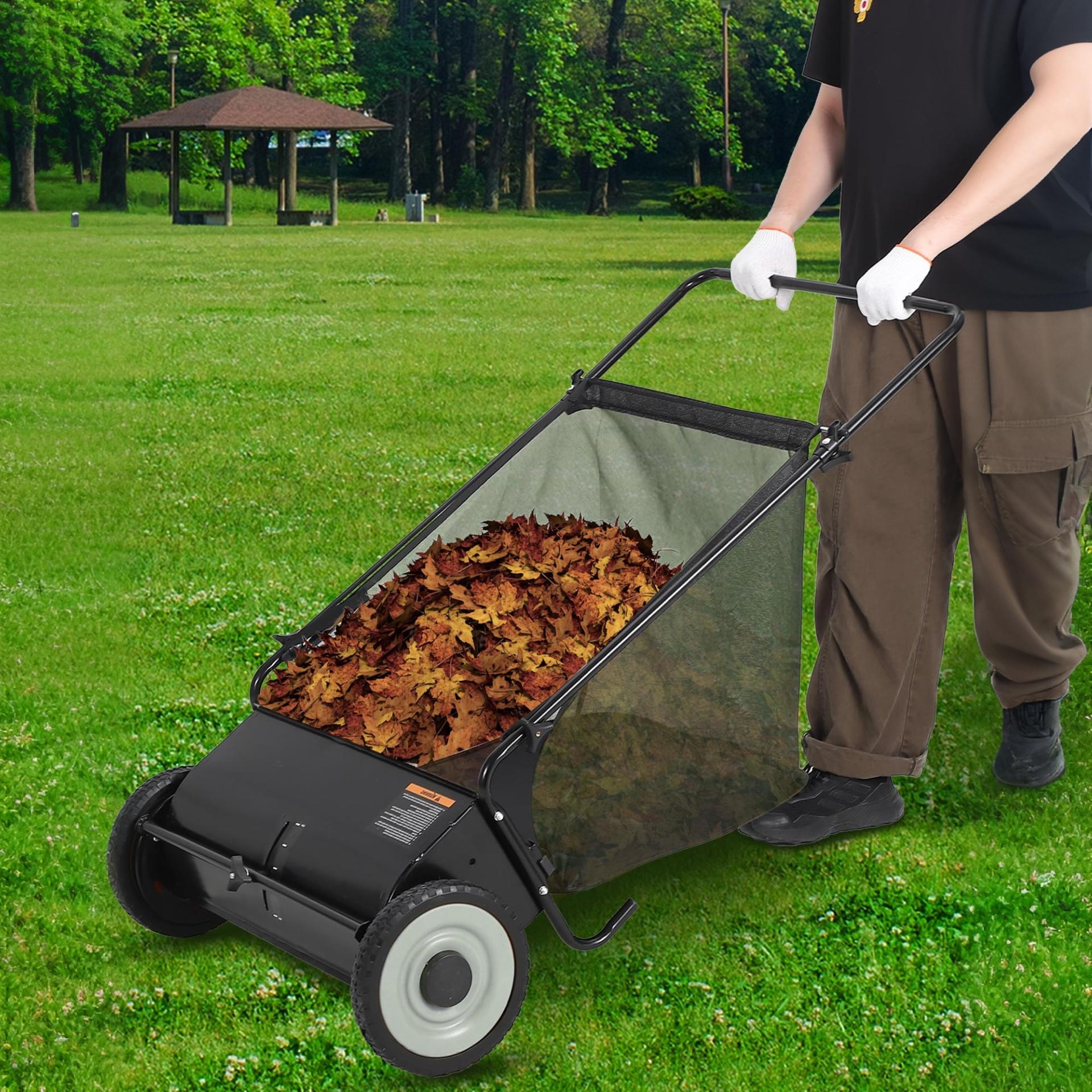 Garvee 21-Inch Push Lawn Sweeper Heavy Duty Manual Grass Leaf Collector ...