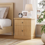 Garvee Modern Fluted Nightstand, 24" Bedside Table Small Accent Storage Cabinet with 2 Drawers, Curved Stable Base Side End Table, Natural