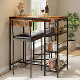 Garvee 3-Piece Modern Dining Set, Dining Table Set with 2 Upholstered Bar Stools,Bar Table Set w/ Metal Frame&Built-in Wine Rack for Kitchen Dining Room Apartment Breakfast Nook 36"Lx 16.7"W x 37.2"H Retro - Gray