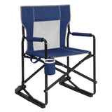 Garvee Folding Patio Rocking Chair for Garden & Lawn, Portable Outdoor Rocker with Armrests, Breathable Backrest, Drink Holder and Navy Blue Fabric - Indigo Blue