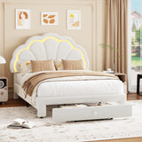 Garvee Full LED Platform Bed with Storage Drawer, Adjustable Headboard, Berber Fleece Upholstery, No Box Spring Needed, Easy Assembly, for Kids,Beige - Beige