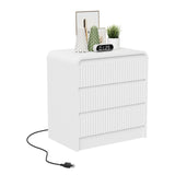 Garvee Fluted Nightstand with Charging Station, 3 Drawers, USB & Type-c, White - White|1 Pack