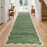 Garvee Modern Scalloped Washable Runner Rug 2' × 6' – Soft Low Pile, Non-Slip, Mark Resistant Carpet for Entryway, Kitchen, Hallway, Bathroom, Bedroom – Indoor Use – Dusty Green - Sage Green