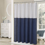 Garvee Rustic Linen Blend Shower Curtain - Modern Farmhouse Style with Button Accents - Durable, Decorative, Easy-Care Fabric for Bathroom or Bathtub - White and Navy Blue, 72x72 inch, Color: Navy, Size: 72*72inch