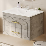Garvee Modern 30" Floating Bathroom Vanity in Humidity-Resistant Design with Soft-Close Drawers and Gold Handles, Grey - Grey