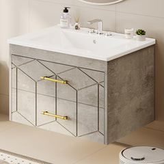 Garvee Modern 30" Floating Bathroom Vanity in Humidity-Resistant Design with Soft-Close Drawers and Gold Handles, Grey - Grey