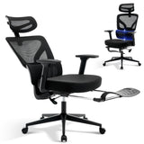 Garvee Ergonomic Gaming Chair with Footrest, Mesh Office Desk Chair with Adjustable Lumbar Support, High-Back Computer Chair with Headrest 3D Armrests for Home, Office, Black - Black with Footrest|Coating