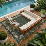 Garvee 8' x 10' Washable Scalloped Minimalist Geometric Rug—Suitable for Indoor and Outdoor Use, Perfect for Entryways, Hallways, and Bedrooms, Green - Green