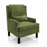 Garvee Mid-Century Modern Wingback Accent Chair – Emerald Green Chenille Upholstered Armchair with High Back, Soft Pillow, and Sturdy Wood Legs – Comfy Single Chair for Living Room, Bedroom, Study, or Fireside, Emerald Green - Green