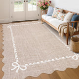 Garvee Scalloped Bow Rug for Living Room, Solid Camel Rug for Dorm, Washable Rugs 6x9 Soft Low Pile Non Slip Scalloped Rugs for Nursery College Bedroom Decor Kids Room Playroom - Camel