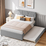 Garvee Queen Size Bed Frame with Trundle, Upholstered Platform Bed Frame with Headboard, Trundle Bed Twin, Wood Slat Support, for Bedroom, Living Room, Guest Room - Grey