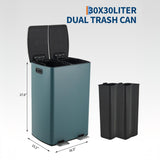 Garvee Trash Can 16 Gallon (60L) Dual-Compartment StepTrash Cans, Hands Free Stainless Steel Kitchen Bin with Separate Waste Recycling, Soft Close Lid, Odor Control, Light Blue