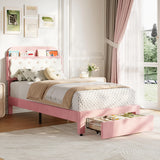 Garvee Twin Bed Frames, Velvet Upholstered Platform Bed with Biscuit Tufted Storage Headboard, Drawer, Sturdy Wood Slats, No Box Spring Needed, Easy Assembly